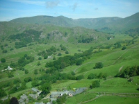 Aerial view of the Jumb Force reach of the River Kent indicated by woods in centre of photograph. Aerial photograph by Jim Stilling