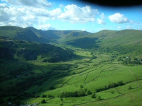 Aerial view of upper Kentmere, with High Street in the far distance